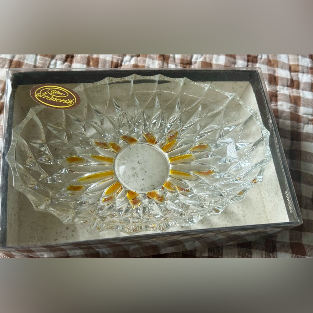 Vintage 70s crystal glass oval Glas-Fräsent bowl Meteor West Germany MCM style